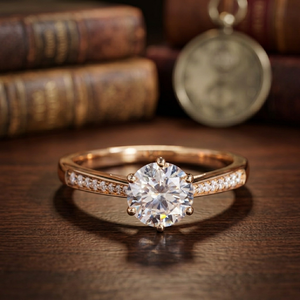 Anillo de Compromiso Clásico de 1 Quilate con Corte Brillante Redondo, Oro Sólido de 10K, Moissanita, Elegante Banda de Eternidad para Mujer, Certificado GRA - Product Image 5