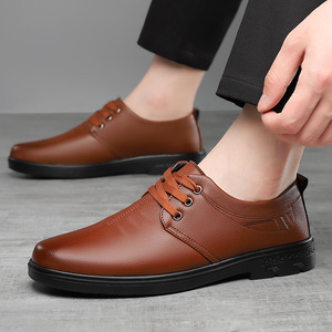Men's Leather Shoes Black Soft Sole Business Casual Lace Up <b>Office</b> Dress Shoes - Product Image 4