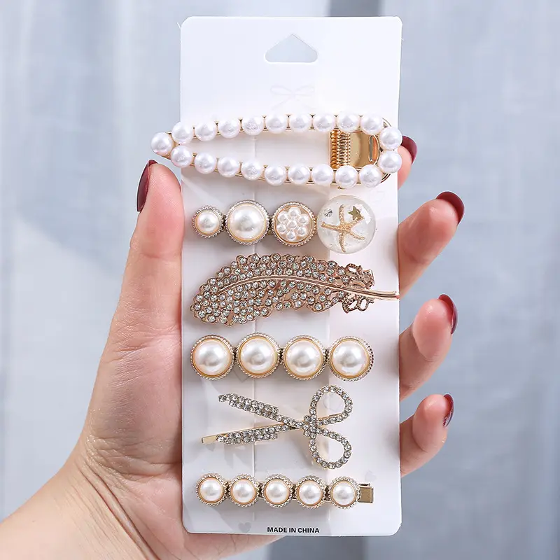 5pcs 6pcs a set girl pearl hair clips alloy pearl hair accessories clips and pins