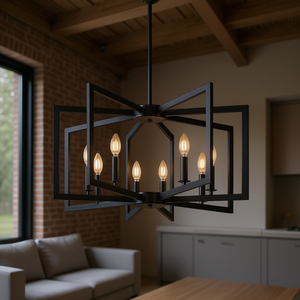 Lámpara de araña geométrica moderna industrial de hierro negro de 27 pulgadas con 8 luces colgantes para sala de estar y cocina, bombilla E26 no incluida - Product Image 2