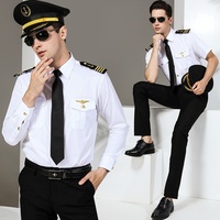 Chemise marine pour homme, uniforme de capitaine, manches longues, coton, costume de pilote, costume d'hôtesse de l'air, vente en gros