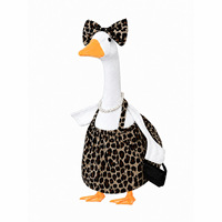Adorable Statue de Dame Oie de Porche Élégante de 23 pouces avec Robe Imprimé Léopard, Costume Léopard, Bandeau à Nœud et Collier de Perles