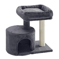 Woochpet Factory Arbre à chat classique moderne sur mesure à 2 niveaux avec condo, écologique, en peluche grise et griffoirs en sisal