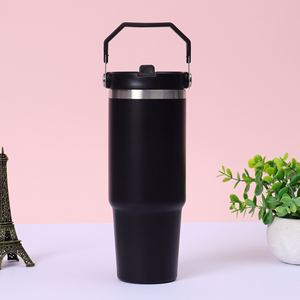Gobelet de voyage pour voiture avec poignée, 20oz 30oz, tasse isotherme à double paroi avec couvercle et paille antidérapante pour la route - Product Image 6