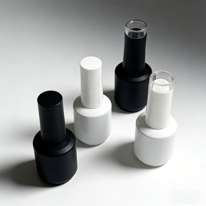 Envases de Vidrio para Gel de Uñas Blanco y Negro al por Mayor, Frascos de 15 ml y 0.5 oz, Recargables, Herméticos, Redondos, con Pincel de Abanico - Product Image 5