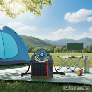 Altoparlante Portatile Multifunzione con Pannello Solare, Ventola di Raffreddamento, Radio e Tracolla FP-128-S-BT-Speaker-Red Rosso - Product Image 4