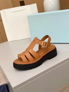 2026Luxury Designer Shoes <b>Platform</b> Top-Grain Black Leather Chunky Roman Open-Toe Sandals Genuine Leather Lining Buckle Anti-Slip - Product Image 5