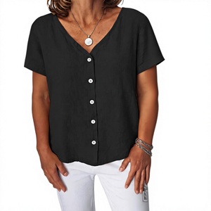 Nueva Blusa Cárdigan <span class=keywords><strong>de</strong></span> Poliéster <span class=keywords><strong>para</strong></span> Mujer, Estilo Casual <span class=keywords><strong>de</strong></span> Verano, Manga Corta, Cuello en V, con Botones, Color Sólido, Colección 2025 - Product Image 1