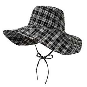 Chapeau de soleil tendance à large bord à carreaux pour femme, pliable, idéal pour le printemps, les voyages en extérieur, l'été, les vacances à la mer, la plage, style décontracté, type pêcheur - Product Image 6