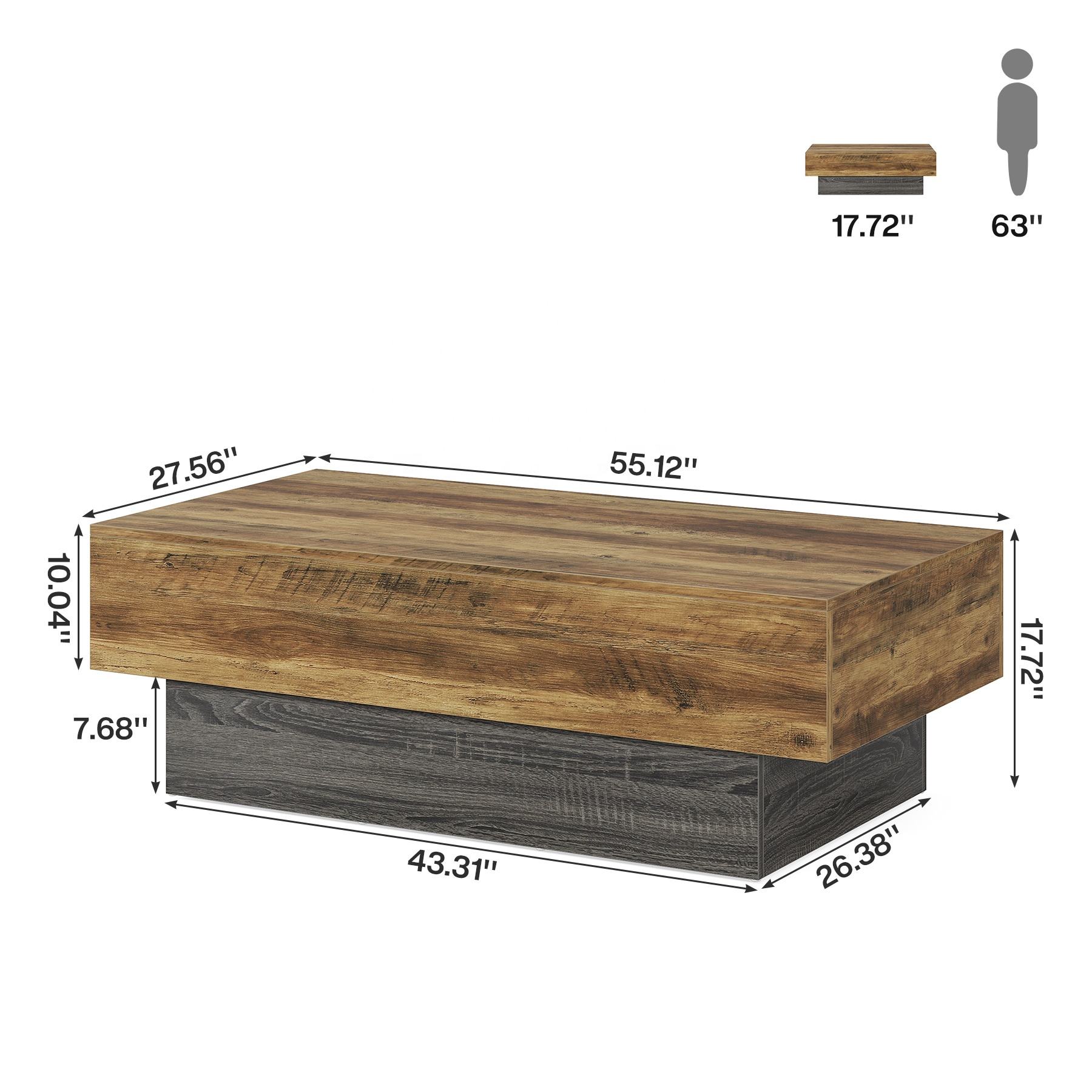 Table Basse - Rectangulaire - Décor Chêne Naturel Et Blanc - Style Campagne - Avec Rangement - L 100 X P 55 X H 40 Cm - BERGEN - Maison