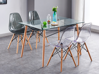 DLT-G013 Table à manger en verre de qualité supérieure, table à manger simple avec plateau en verre de 10 mm et pieds en bois de hêtre