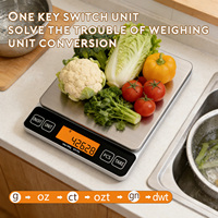 Balance alimentaire numérique de cuisine 5 kg, précision élevée, en acier inoxydable, alimentée par piles, écran LCD/LED, conversion multi-unités avec couvercle
