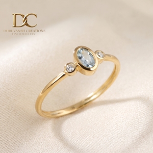 Anillo de Boda Elegante de Diseño en Oro Amarillo Sólido de 14 Quilates con Diamante Cultivado en Laboratorio y Aguamarina, Certificado IGI, Joyería de Lujo para Mujer - Product Image 3