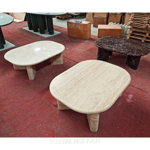 Tavolino da Caffè <span class=keywords><strong>a</strong></span> <span class=keywords><strong>Mezzaluna</strong></span> in Travertino Beige, Pietra Naturale con Finitura Opaca, Design Atmosferico per Soggiorno - Product Image 2