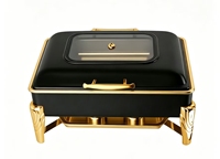 Réchaud de table rond en acier inoxydable pour restaurant, chauffe-plats commercial de luxe noir de 6 litres
