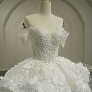 Vestido de Novia Moderno GT26024 con Encaje Largo, Apliques de Cristal, Escote Corazón Tradicional, Plumas Florales y Cola de Capilla, Largo hasta el Suelo - Product Image 5