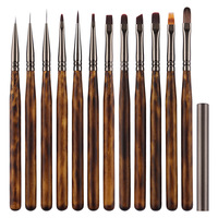 Pinceau à ongles français extra long en bois de santal naturel massif pour gel 3D, liner, motif floral et dégradé