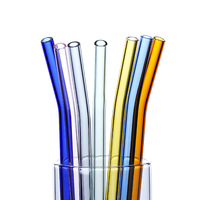Umweltfreundliche Wiederverwendbare Farbige Glasstrohhalme Transparente Gebogene Glas-Trinkhalme