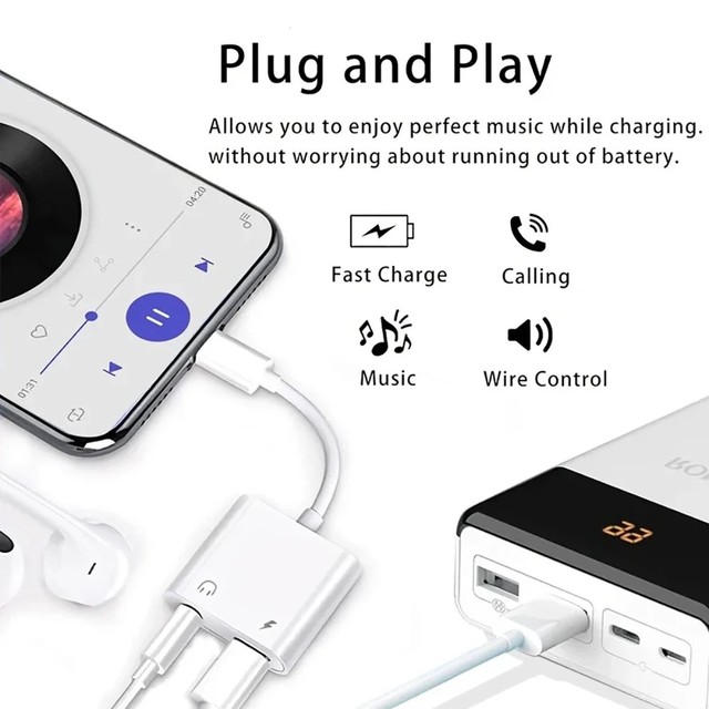 2in1 Audio OTG Adapter USB C to 3.5 Mm Jack Type-C Charging 3.5mm Aux Cable Wired Headphones Connector