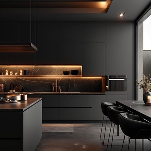 Meuble de cuisine îlot en <span class=keywords><strong>bois</strong></span> massif, design minimaliste italien de luxe léger, personnalisé, finition double face, sans poignées - Product Image 4