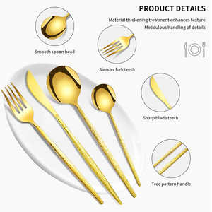 Juego de cubiertos Dingyong de acero inoxidable portugués de 24 piezas con diseño de grano de madera, cuchillos para carne, duradero, ecológico, acabado cepillado, en stock - Product Image 4