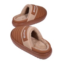 Pantoufles mules Paul Frank en cuir PU matelassé pour femme, doublées en peluche, à bout fermé, chaudes pour l'hiver, chaussures d'intérieur à semelle épaisse