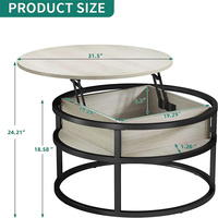 Mécanisme de table basse ronde à plateau relevable, tables basses pour salon avec compartiment de rangement caché