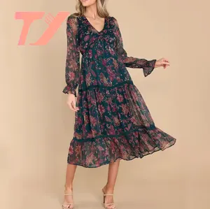 TUOYI Dress 100% Rayon Fabric Latest Dress Designs Pictures Custom Print Off Shoulder Top And Maxi Skirt Set Women Top Dress Set