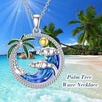 Collier pendentif en argent sterling 925 avec émail en forme de palmier et de vague, bijoux de plage d'été en gros