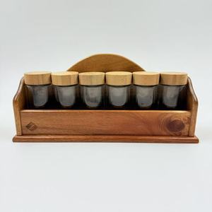 Especiero de Madera de Acacia con Tapas de Madera, Organizador Hermético para Almacenamiento de Condimentos de Cocina, Juego de Recipientes para Condimentos de Madera Maciza - Product Image 1