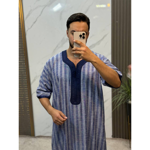 Thobe en coton pour homme, de qualité supérieure, à rayures, respirant, décontracté, traditionnel, kaftan islamique, nouveau modèle - Product Image 2