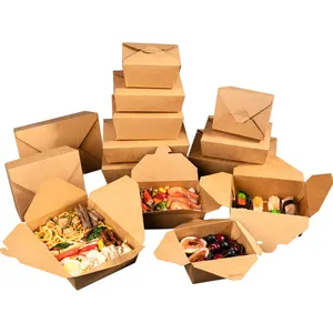 Biologisch abbaubare, auslaufs ichere Kraft-Lebensmittel verpackung Einweg papier Lunchbox Kraftpapier-Lebensmittel behälter