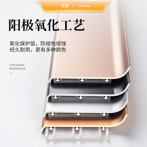 Plinthe d'angle murale en alliage d'aluminium à bord étroit en titane 60/80 mm, plinthe courbée à clipser avec bordure de finition - Product Image 3