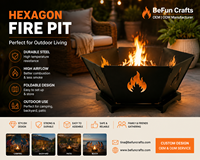 Brasero hexagonal d'extérieur avec découpe décorative en forme de flamme, foyer portable en acier pour jardin, patio, cour arrière et camping