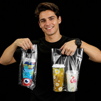 Pochette personnalisée recyclée, jetable, résistante à l'humidité, pour emballage de thé au lait, avec poignée longue, pour boissons à emporter en plastique