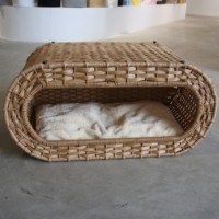 Lit pour chat en rotin, niche tressée pour animaux de compagnie avec coussin moelleux, maison pour chat d'intérieur pour petits chiens et chats, meuble pour animaux de compagnie lavable pour chambre à coucher, balcon