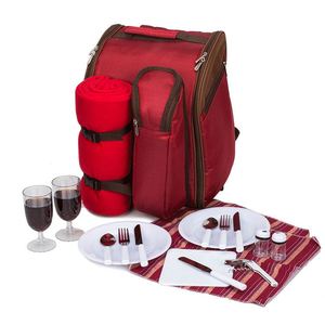Sac à dos de pique-nique rouge pour 2 personnes, certifié BSCI, avec compartiment isotherme, vaisselle et couverture polaire 45"x53" (rouge) - Product Image 1
