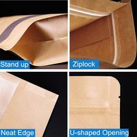 Sac de pochette en papier biodégradable Kraft Brown Stand Up avec fenêtre transparente à fermeture éclair et encoche de déchirure pour ranger les collations