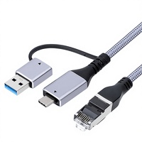 Cable de Red Gigabit USB Tipo C a RJ45 2 en 1, con Conector de Aleación de Aluminio y Trenzado de Algodón, Precio de Fábrica, para Laptop y Teléfono Inteligente