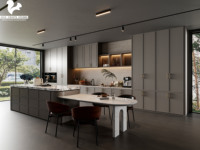 Ensemble complet d'armoires de cuisine Aige Light Luxury, finition peinte, design Shaker, ensemble d'armoires durables en contreplaqué