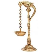 Support de lampe à huile religieuse hindoue en laiton en forme d'oiseau avec chaîne suspendue Cadeaux de temple à la maison Fengshui Ensemble de 4 pièces comprenant un bec Diya