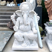 Escultura de Ganesha de Tamaño Real Tallada a Mano para Decoración de Templos Hindúes al Aire Libre, Estatua de Ganesha Pintada en Mármol