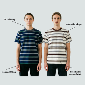 T-shirt <span class=keywords><strong>a</strong></span> <span class=keywords><strong>Righe</strong></span> in Cotone OEM 100% Cotone 190gsm 200gsm Collo Tondo Oversize Pesante Manica Corta Stile Retrò per Uomo - Product Image 2