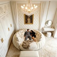 Italienisches Modernes Luxus-Rundbett Weicher Creme-Puff-Stil Kingsize Hochzeits-Prinzessinnen-Polstermöbel Hauptschlafzimmer Hotel