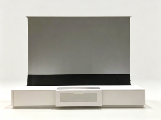 HEYU Matt White Laser TV Integrated Cabinet 92"-150" UST ALR Motorized Floor Rising Screen Set 4K UHD Home Cinema Theater