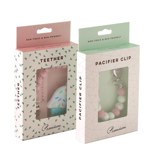 Wholesale Custom Logo Printing Charger Cable Packing Paper Box Teether Pacifier Clip Packaging With Pvc Window And Handle