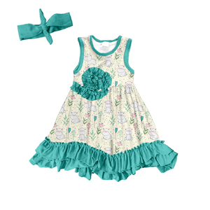 Robe sans manches en soie de lait pour filles avec bandeau assorti, ensemble robe imprimée pour tout-petits - Product Image 4