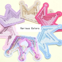 Patchs thermocollants brodés en forme de couronne à paillettes 7 couleurs, appliques à presser à chaud pour vêtements