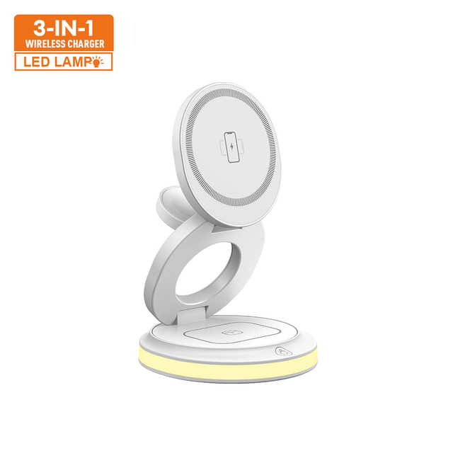 360 Degree Portable Rotation 3 in 1 Decompression Design Wireless Charger Powerful Magnet Wireless Charging Station with RGB