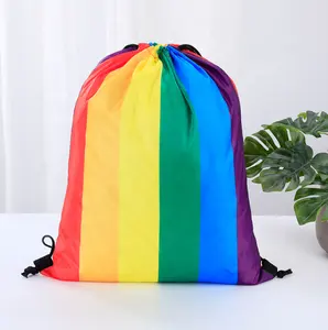 Mochila de poliéster personalizada com cordão para viagem, sacola esportiva com logotipo impresso